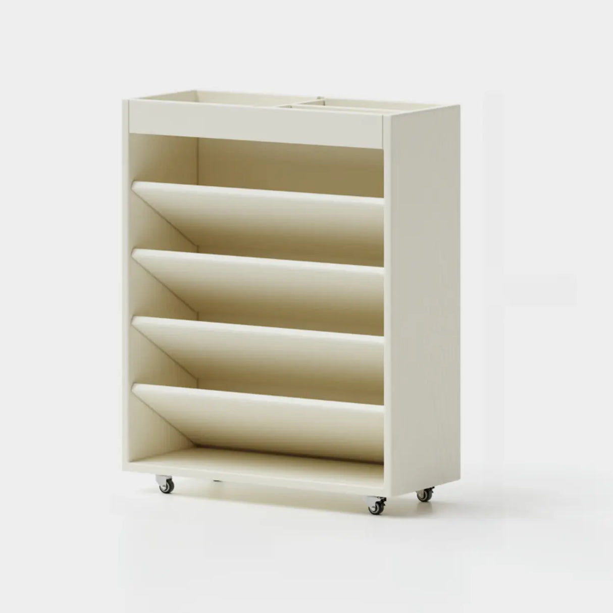 Contemporary Vertical Mobile Wood Angled Rack Bookshelf Cart Image - 9