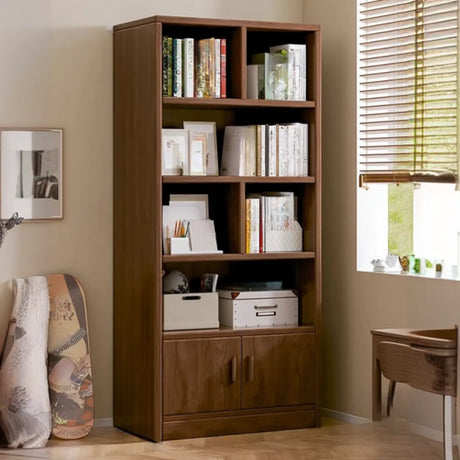 Contemporary Vertical Timber 5 Shelves Bookcase Brown Image - 1