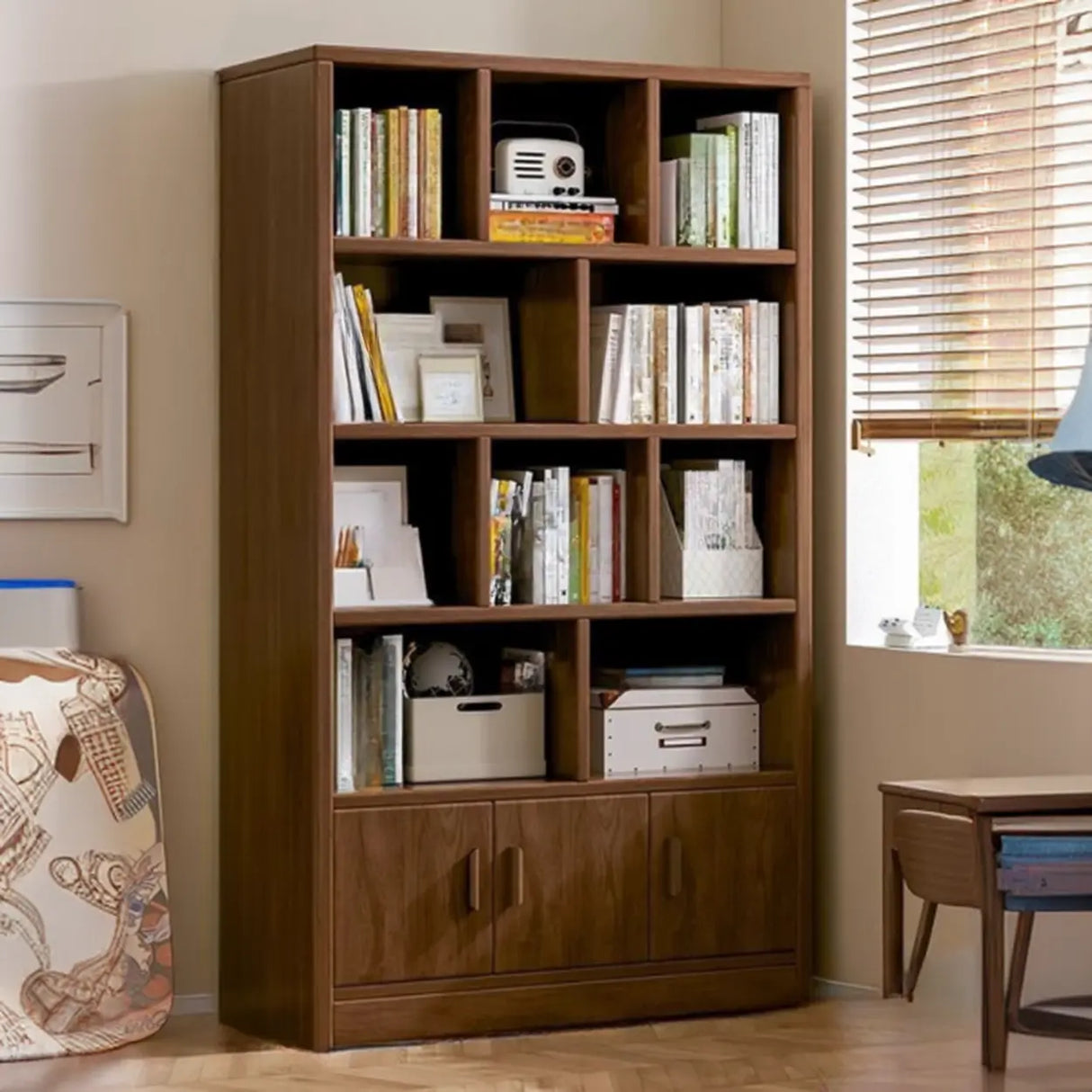Contemporary Vertical Timber 5 Shelves Bookcase Brown Image - 13