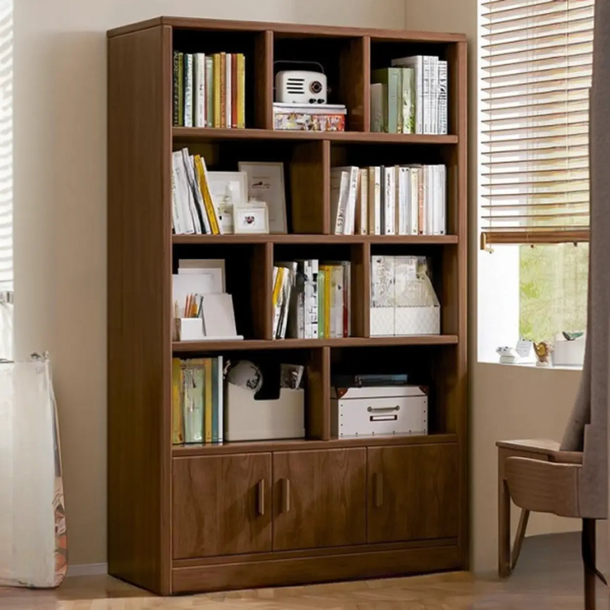 Contemporary Vertical Timber 5 Shelves Bookcase Brown Image - 14