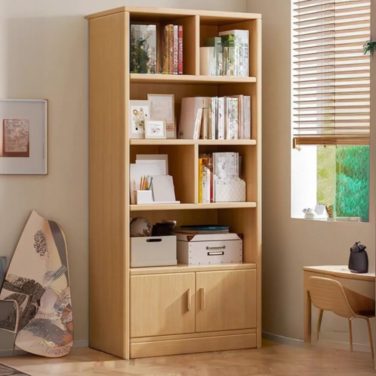 Contemporary Vertical Timber 5 Shelves Bookcase Brown Image - 15