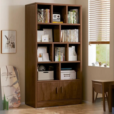 Contemporary Vertical Timber 5 Shelves Bookcase Brown Image - 2