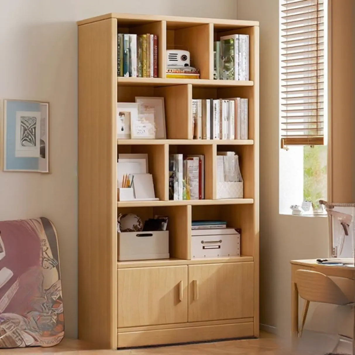 Contemporary Vertical Timber 5 Shelves Bookcase Brown Image - 3