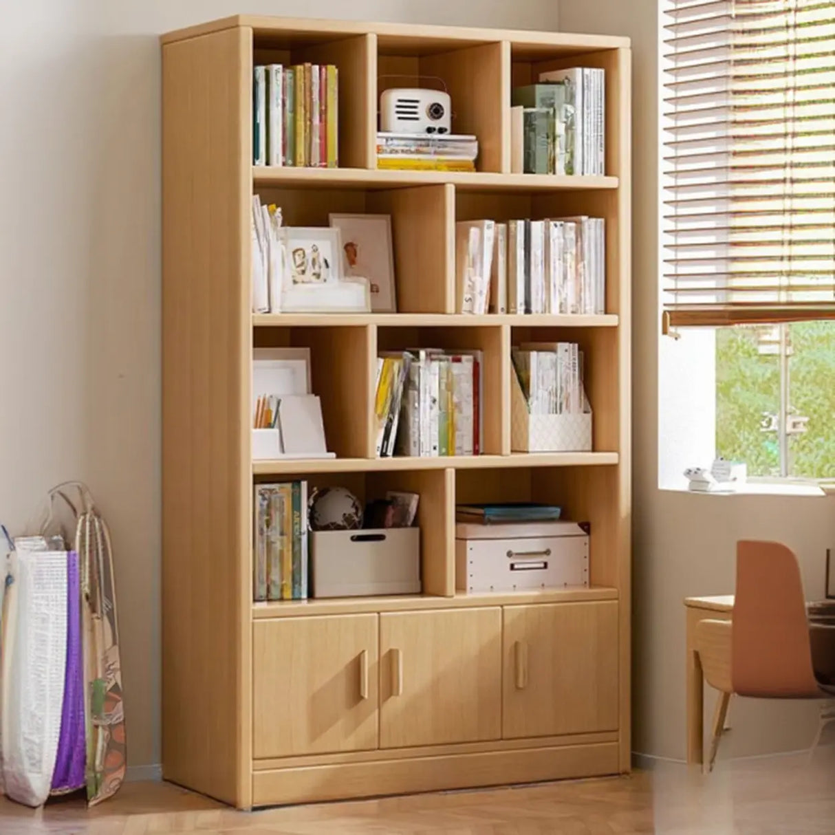 Contemporary Vertical Timber 5 Shelves Bookcase Brown Image - 4