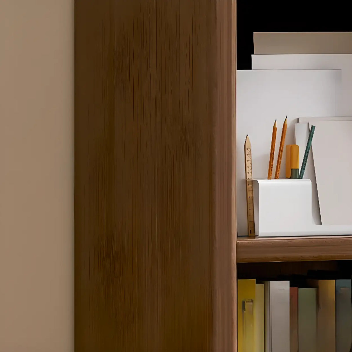 Contemporary Vertical Timber 5 Shelves Bookcase Brown Image - 8