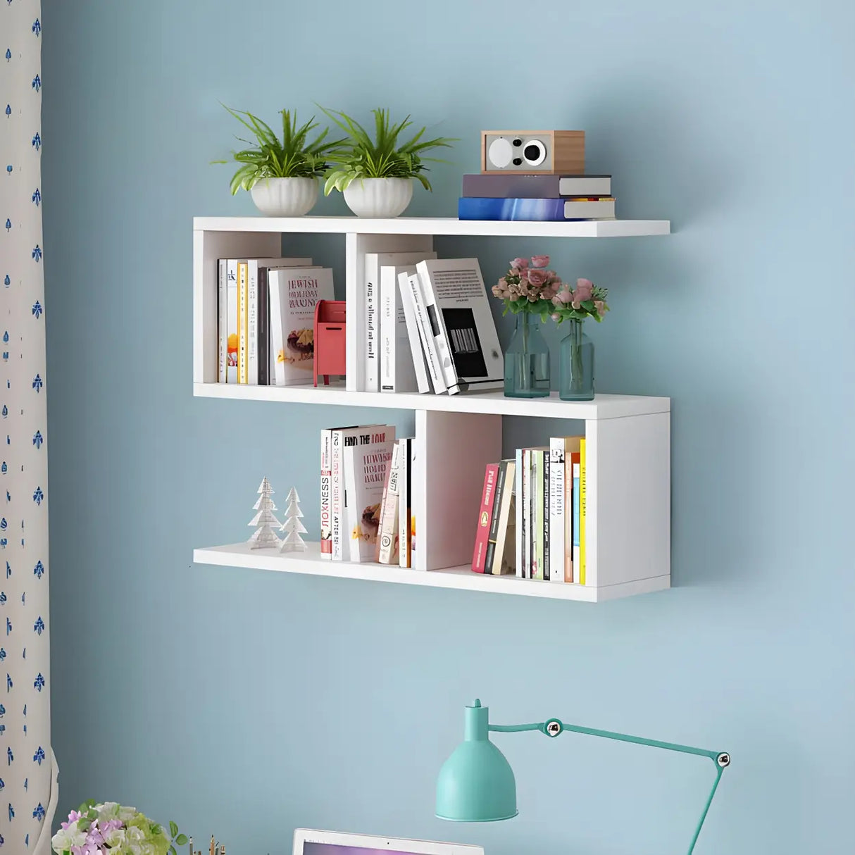 Contemporary Wall Mounted Rectangular Bookshelf White Image - 12