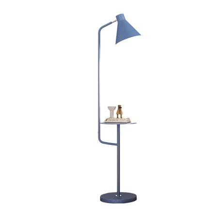 Contemporary White Cone Floor Lamp with Side Table Image - 1