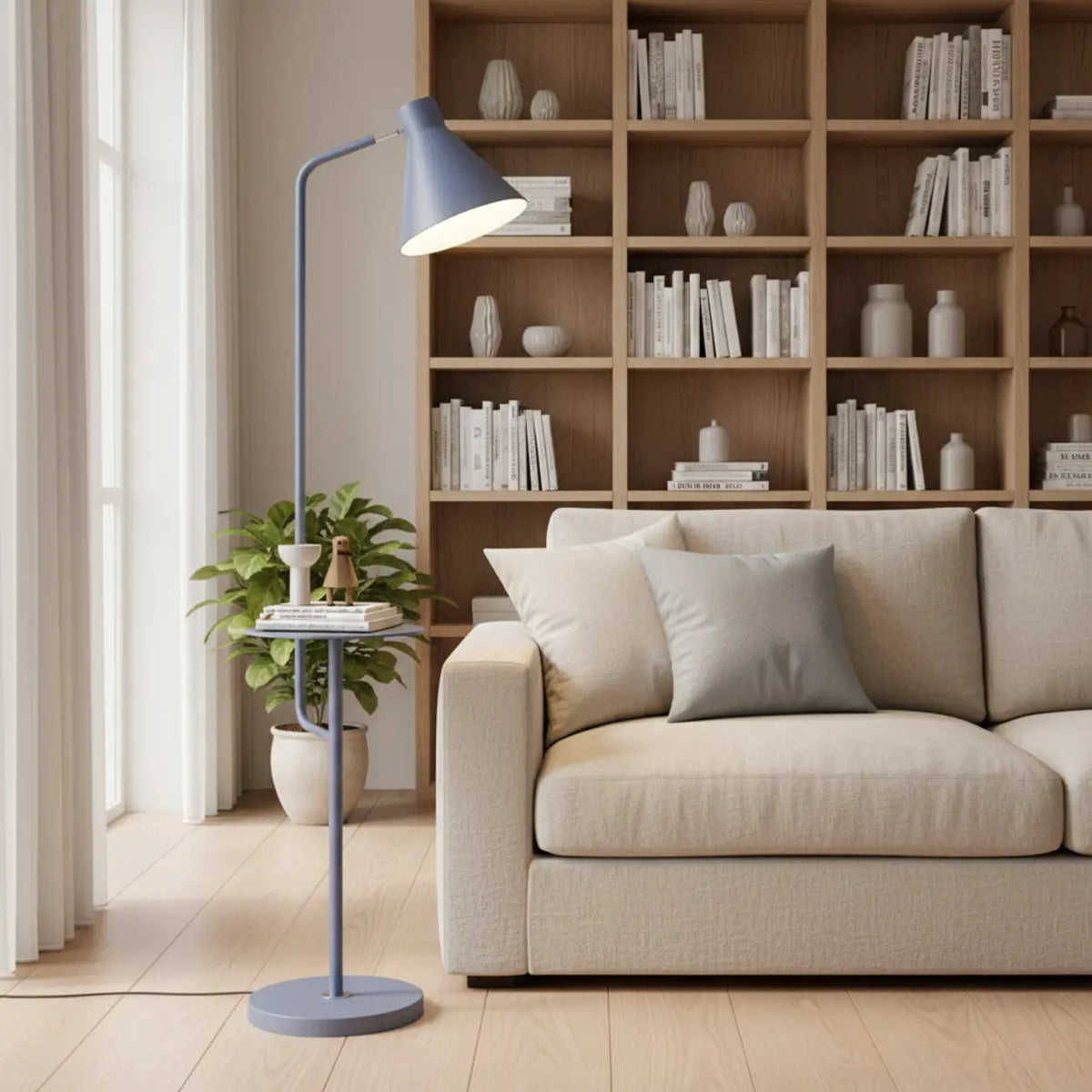 Contemporary White Cone Floor Lamp with Side Table Image - 4