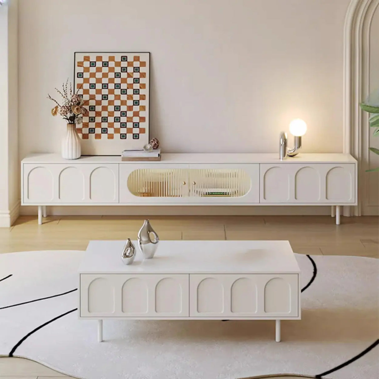 Contemporary White Drawers Cabinet Wood TV Stand Image - 3