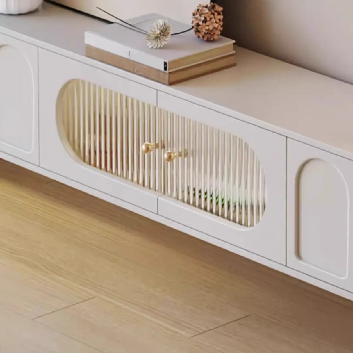 Contemporary White Drawers Cabinet Wood TV Stand Image - 9