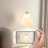 Contemporary White Glass Gourd Pendant Light Flexible Length Image - 18