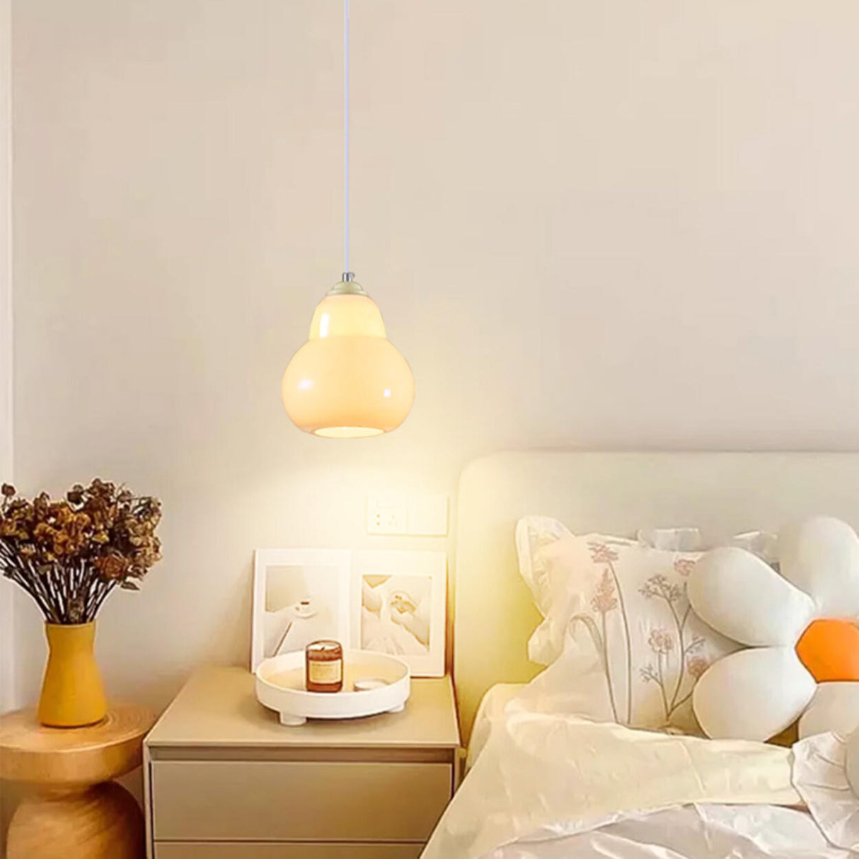 Contemporary White Glass Gourd Pendant Light Flexible Length Image - 19
