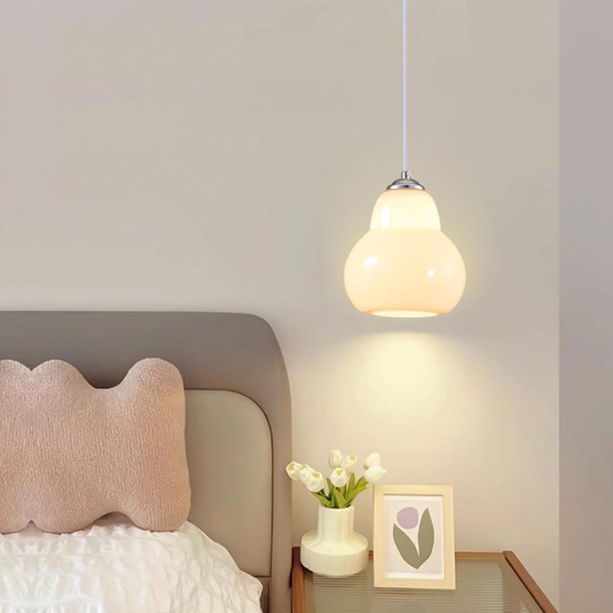 Contemporary White Glass Gourd Pendant Light Flexible Length Image - 20