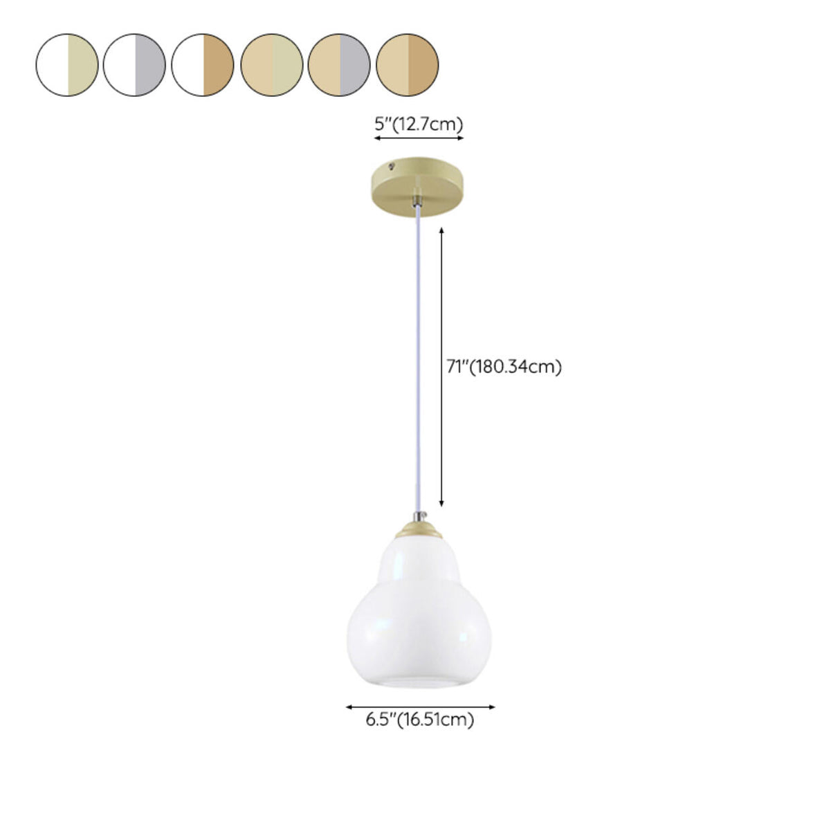 Contemporary White Glass Gourd Pendant Light Flexible Length 