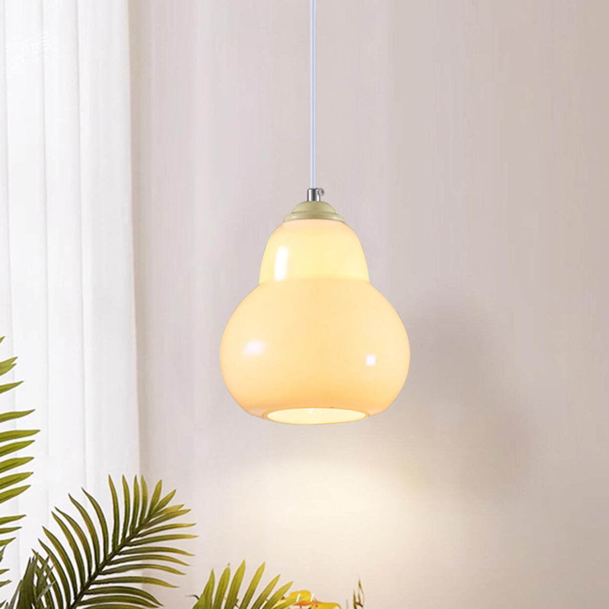 Contemporary White Glass Gourd Pendant Light Flexible Length Image - 4