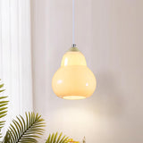 Contemporary White Glass Gourd Pendant Light Flexible Length Image - 4
