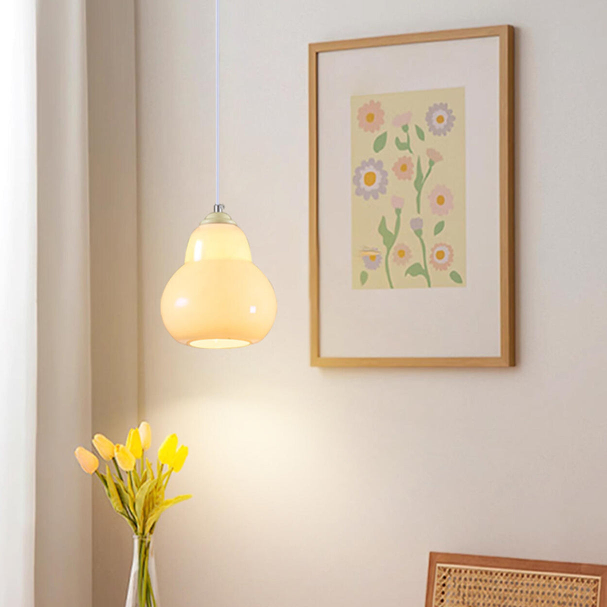 Contemporary White Glass Gourd Pendant Light Flexible Length Image - 5
