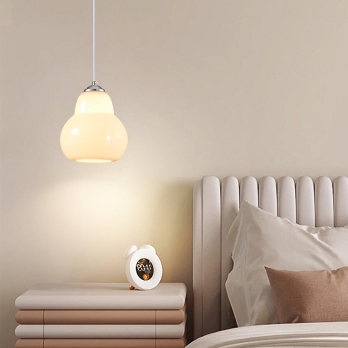 Contemporary White Glass Gourd Pendant Light Flexible Length Image - 8