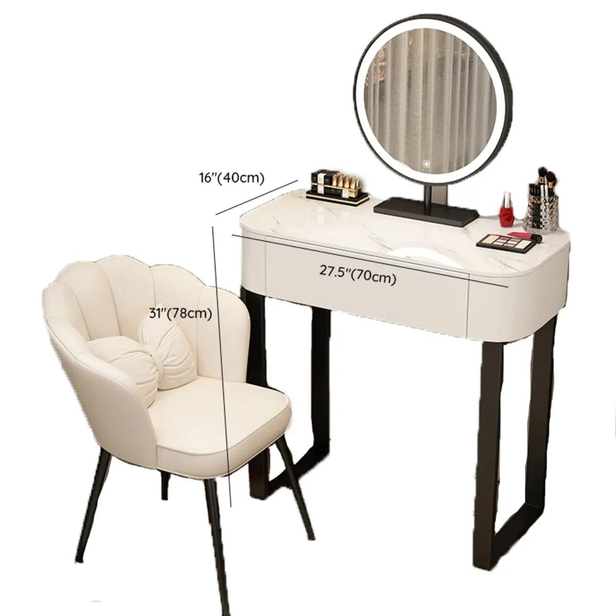 Contemporary White Makeup Vanity with Mirror LED Lights Image - 21