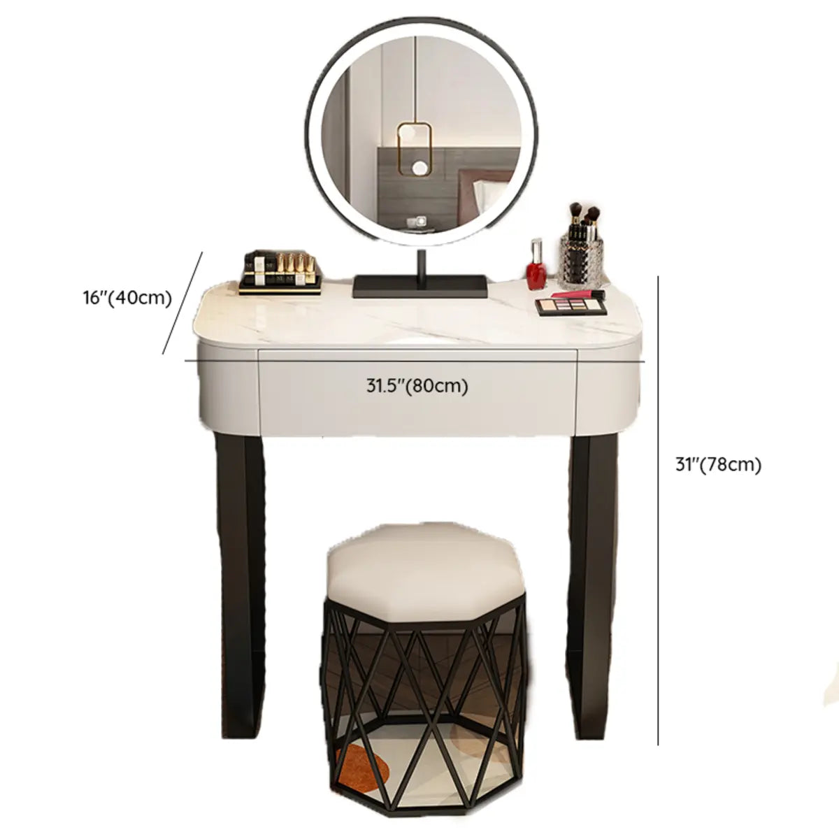 Contemporary White Makeup Vanity with Mirror LED Lights Image - 23