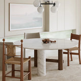 Contemporary White Stone Round Large Wood Leg Dining Table Image - 1