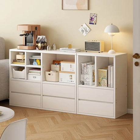 Contemporary White Wooden Closed Back Standard Bookcase Image - 2