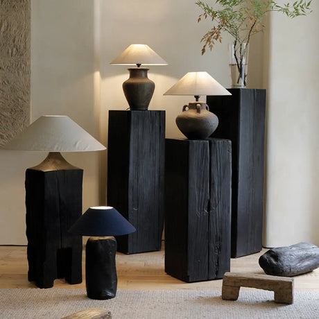  Contemporary Wood Black Square Block Side Table Image - 1