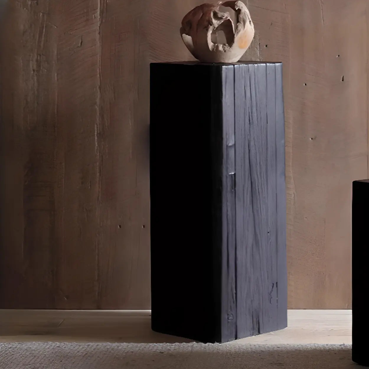  Contemporary Wood Black Square Block Side Table Image - 14