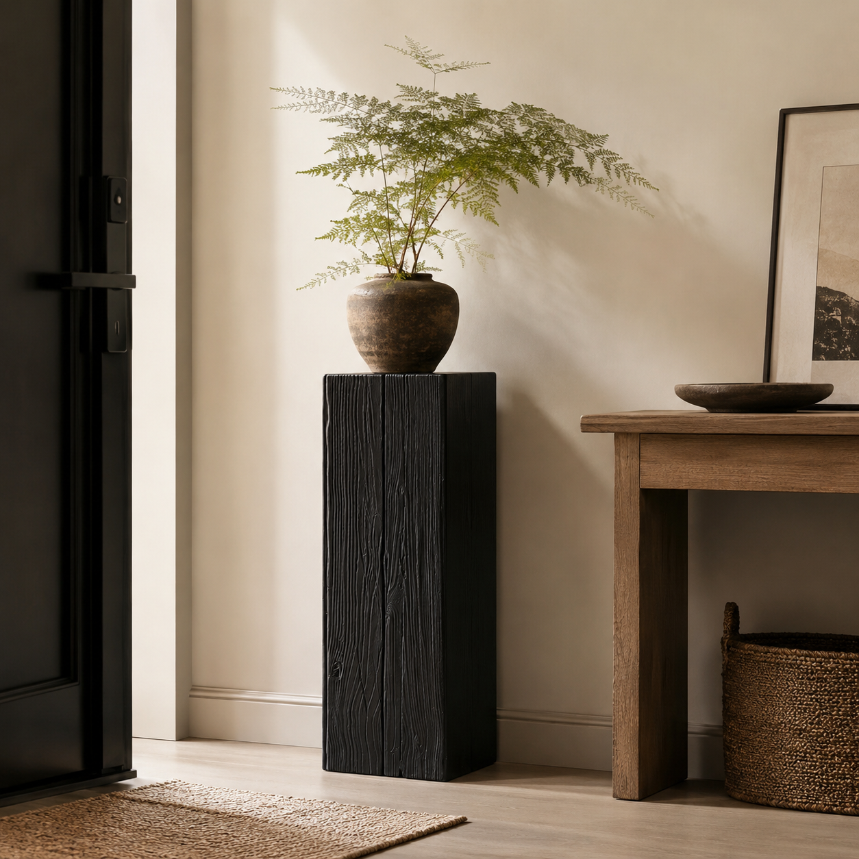 Contemporary Wood Black Square Block Side Table Image - 25