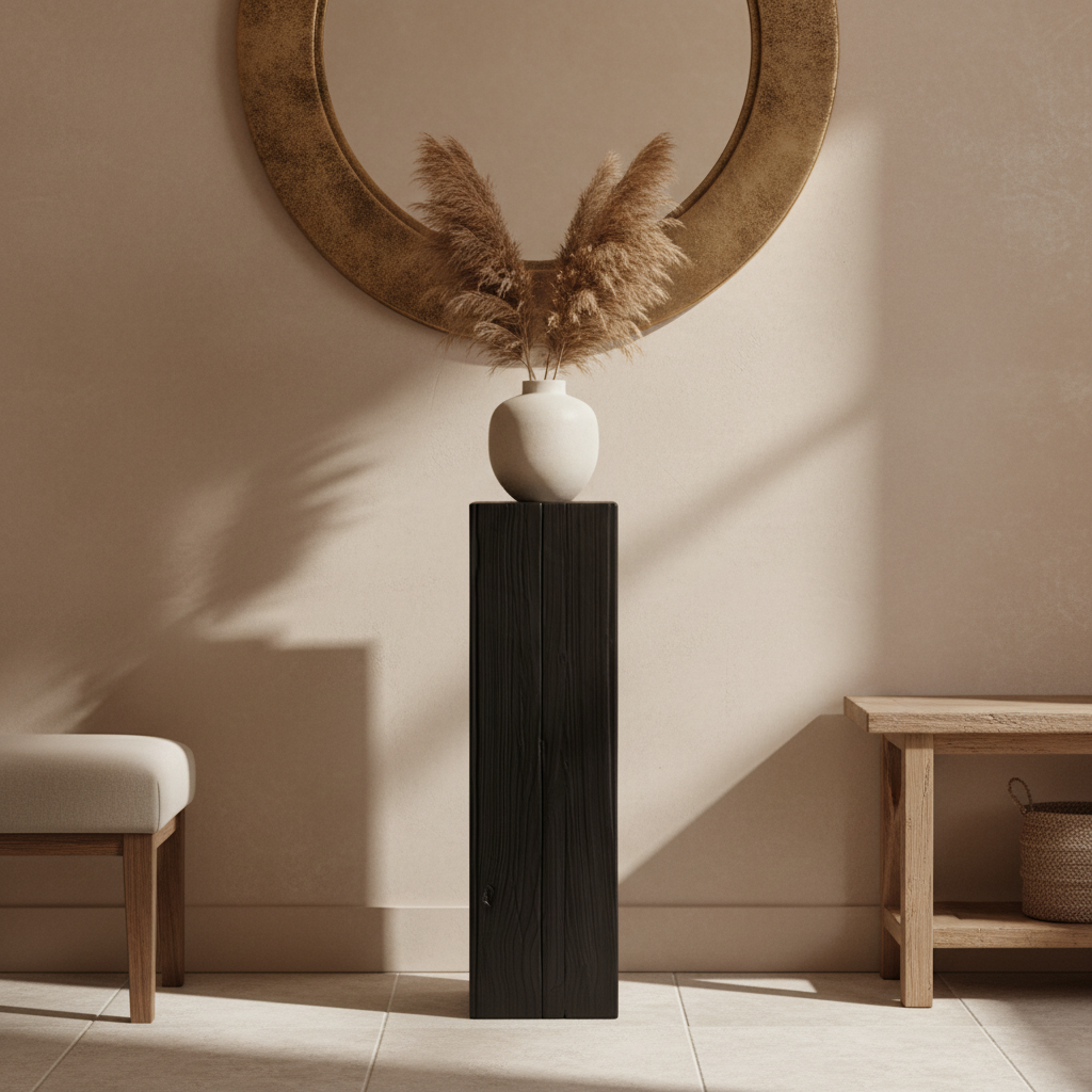 Contemporary Wood Black Square Block Side Table Image - 26