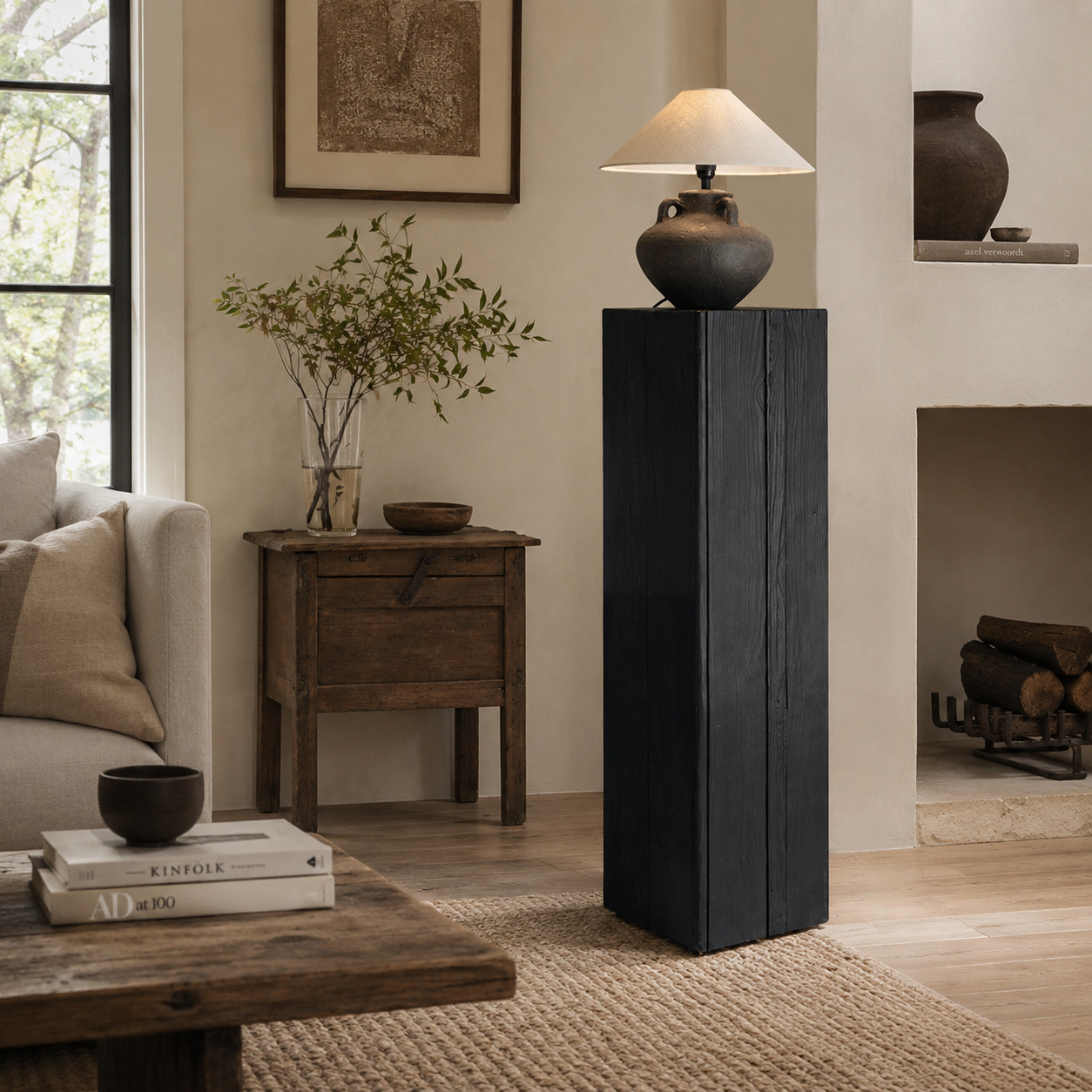 Contemporary Wood Black Square Block Side Table Image - 28