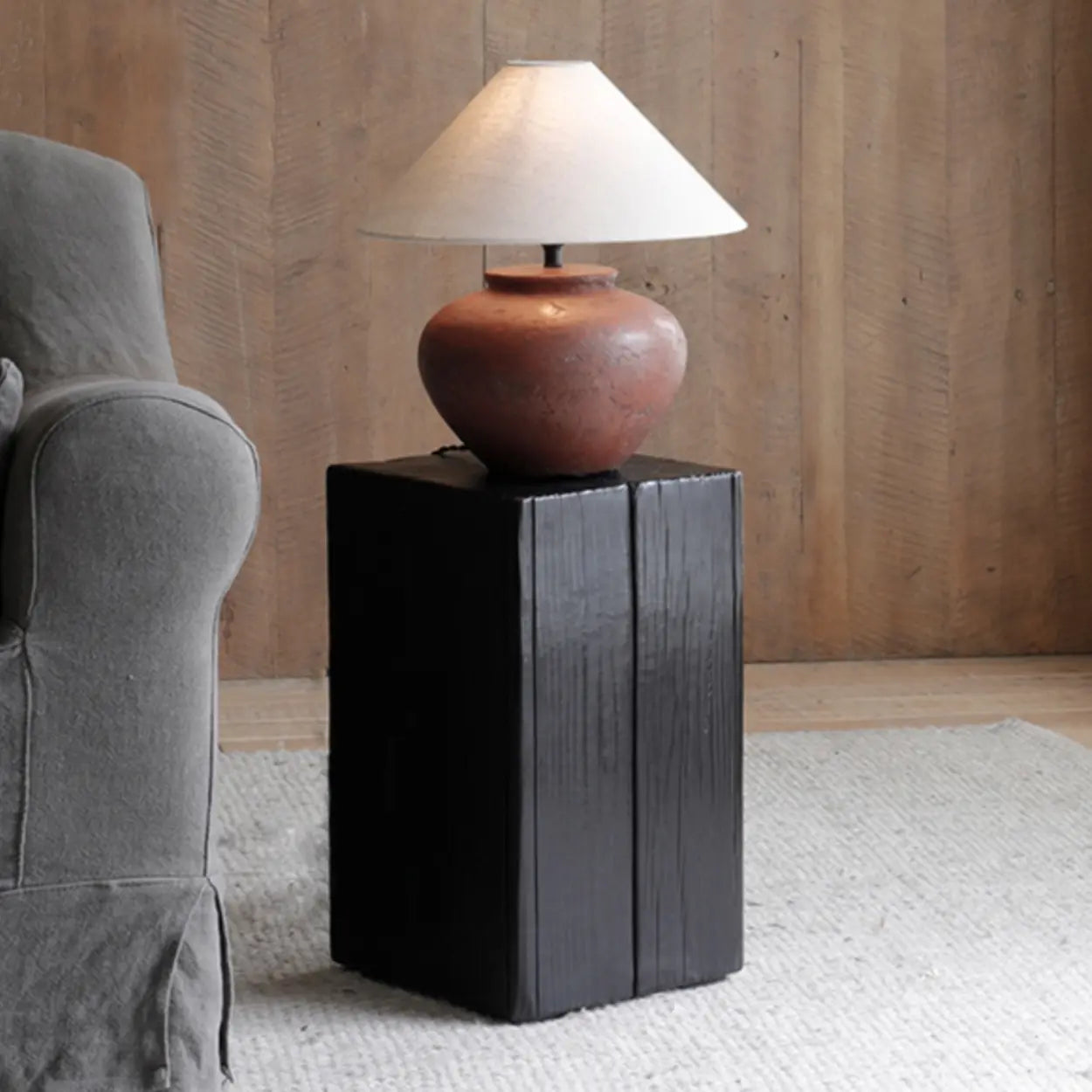  Contemporary Wood Black Square Block Side Table Image - 4