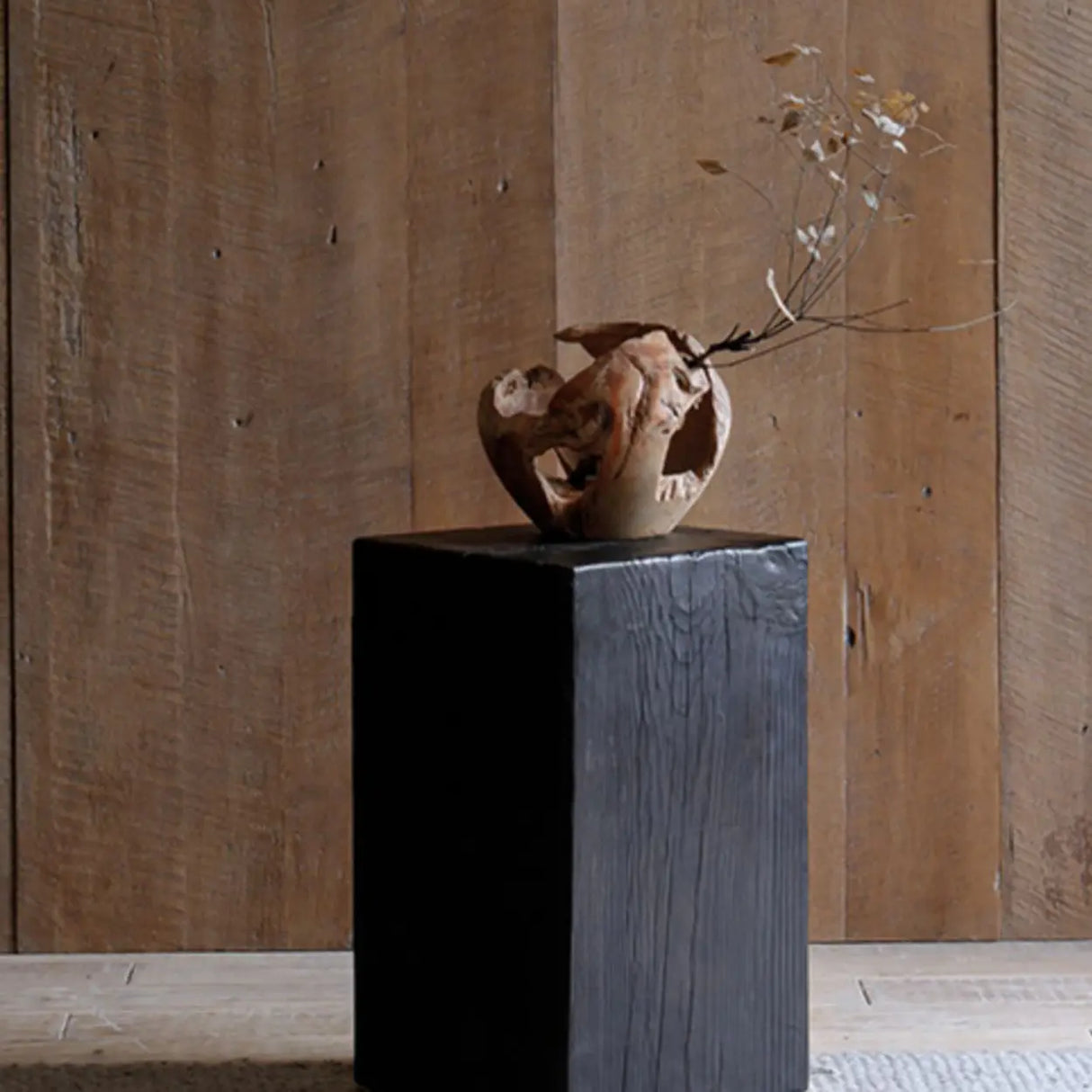  Contemporary Wood Black Square Block Side Table Image - 6