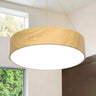 Contemporary Wood Color Drum LED Pendant Light Image - 1