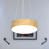 Contemporary Wood Color Drum LED Pendant Light Image - 2