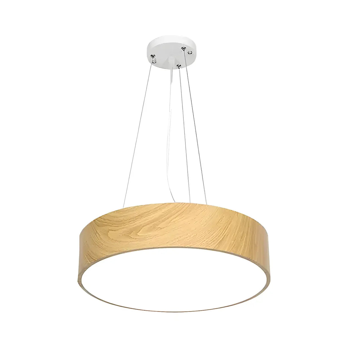 Contemporary Wood Color Drum LED Pendant Light Image - 4