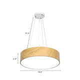 Contemporary Wood Color Drum LED Pendant Light Image - 6