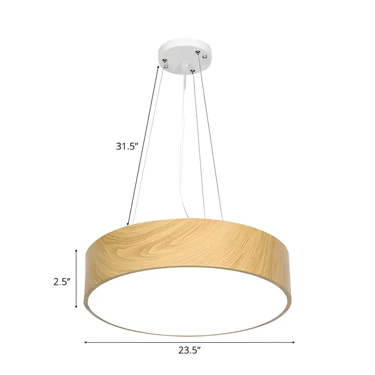 Contemporary Wood Color Drum LED Pendant Light Image - 7