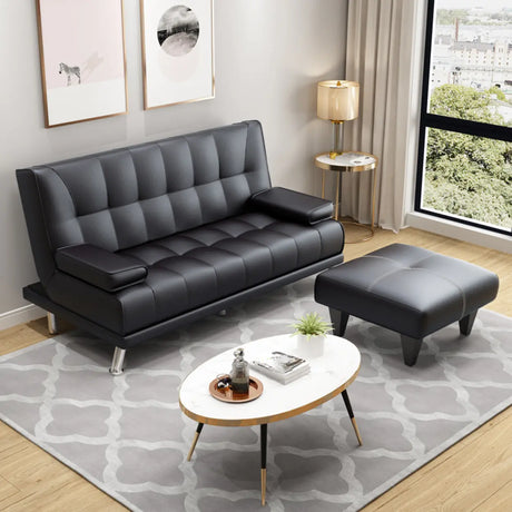Convertible Black Polyurethane Biscuit Back Sleeper Image - 1