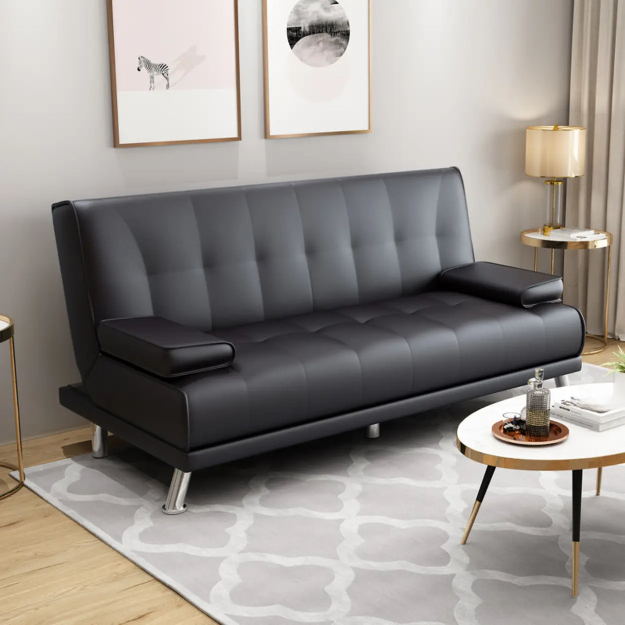Convertible Black Polyurethane Biscuit Back Sleeper Image - 2