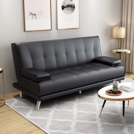 Convertible Black Polyurethane Biscuit Back Sleeper Image - 2