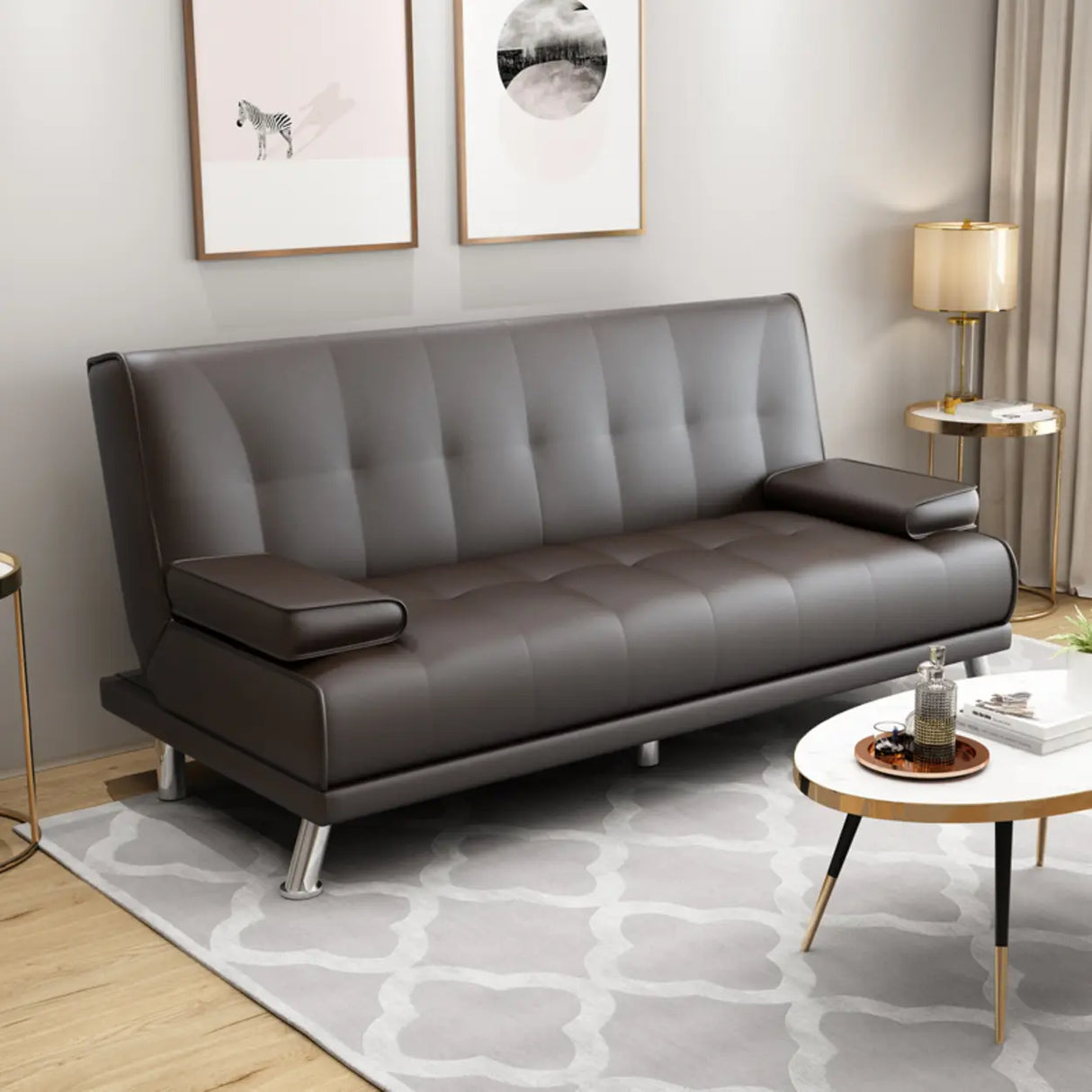 Convertible Black Polyurethane Biscuit Back Sleeper Image - 3