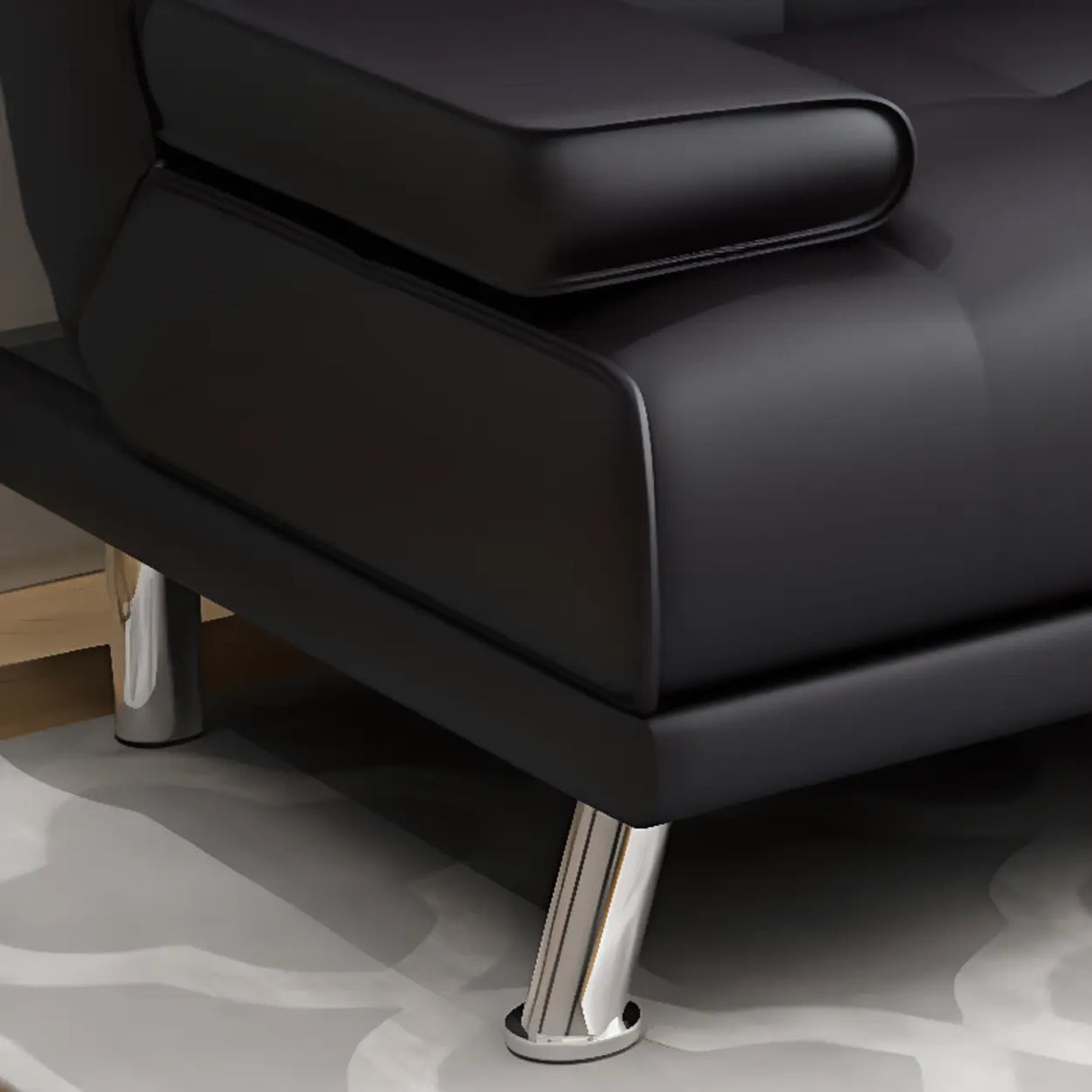 Convertible Black Polyurethane Biscuit Back Sleeper Image - 4