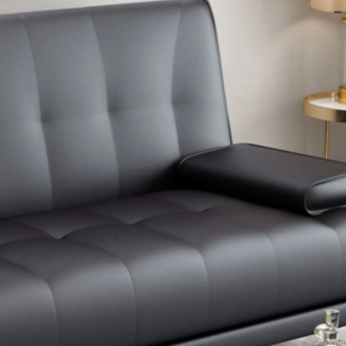 Convertible Black Polyurethane Biscuit Back Sleeper Image - 5