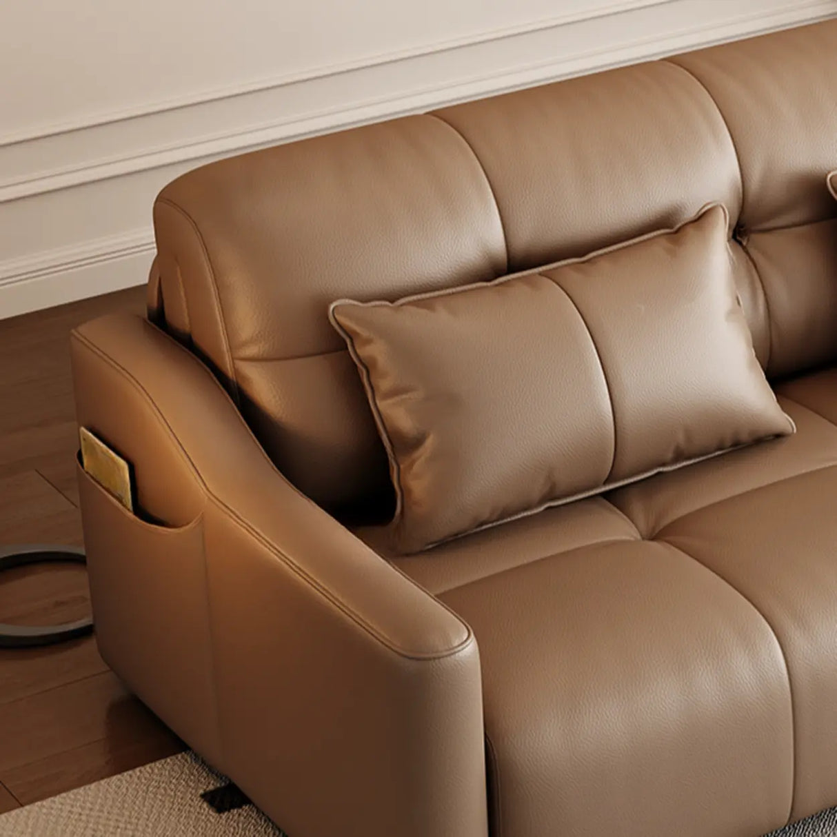 Convertible Brown Queen Faux Leather Futon Sofa Bed Image - 3
