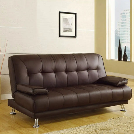 Convertible Foldable Brown Leather Sleeper with Arms Image - 1