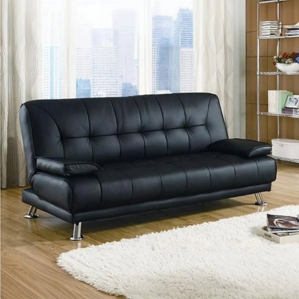 Convertible Foldable Brown Leather Sleeper with Arms Image - 11