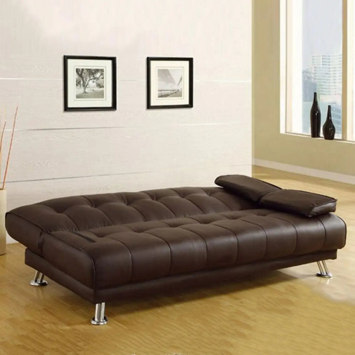 Convertible Foldable Brown Leather Sleeper with Arms Image - 6