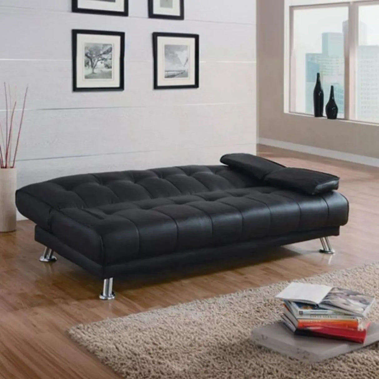 Convertible Foldable Brown Leather Sleeper with Arms Image - 8