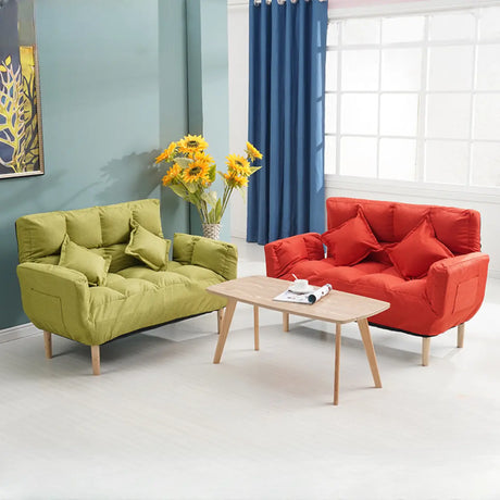 Convertible Slub Linen Fabric Biscuit Back Loveseat Image - 1